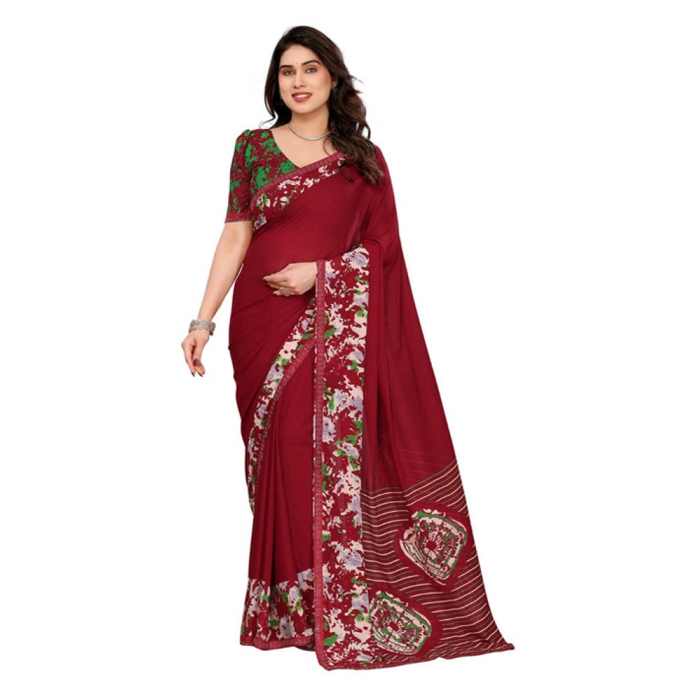 Generic Women's Georgette Printed Saree With Unstitched Blouse 5.5Mtr (Red)