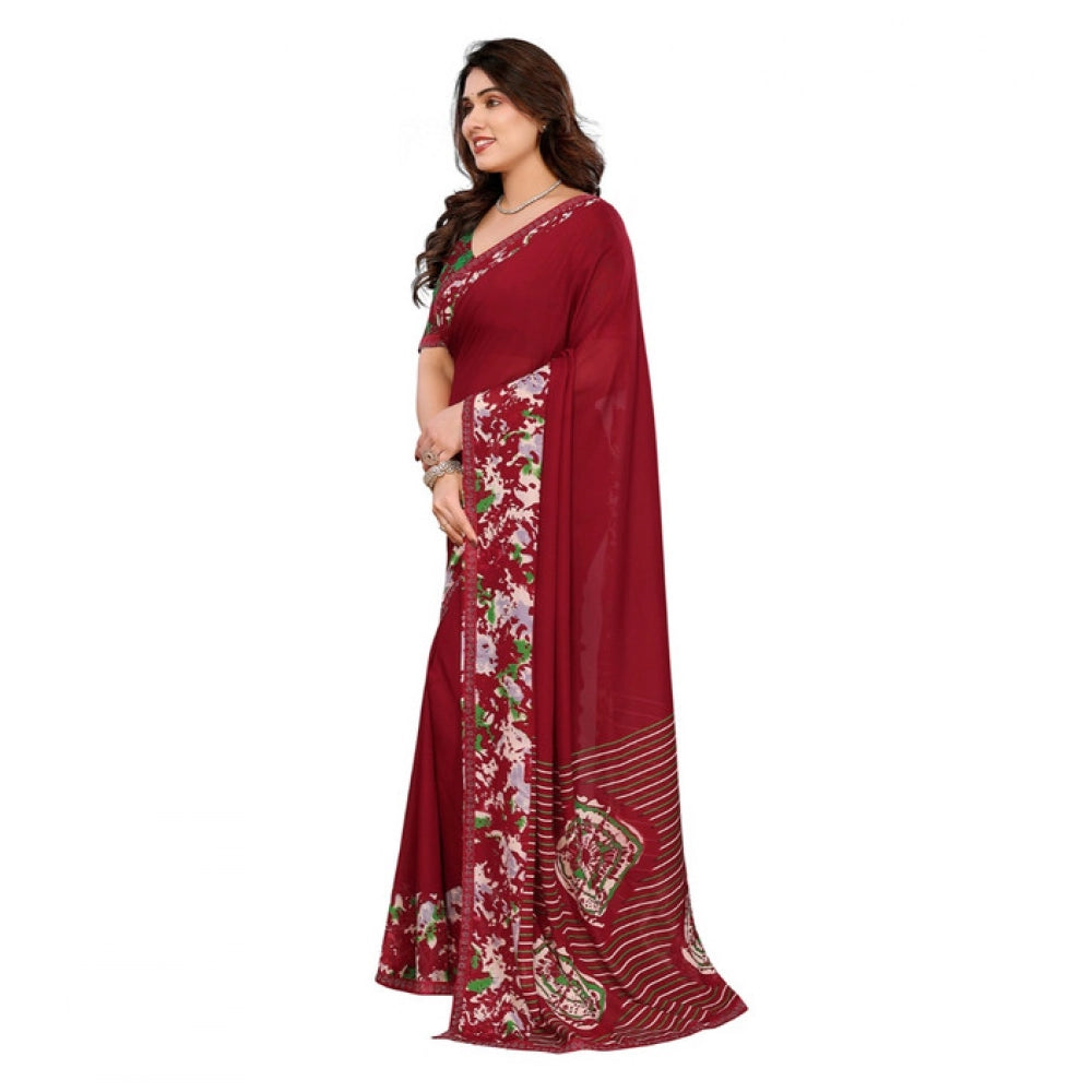 Generic Women's Georgette Printed Saree With Unstitched Blouse 5.5Mtr (Red)