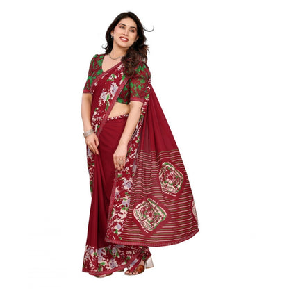 Generic Women's Georgette Printed Saree With Unstitched Blouse 5.5Mtr (Red)