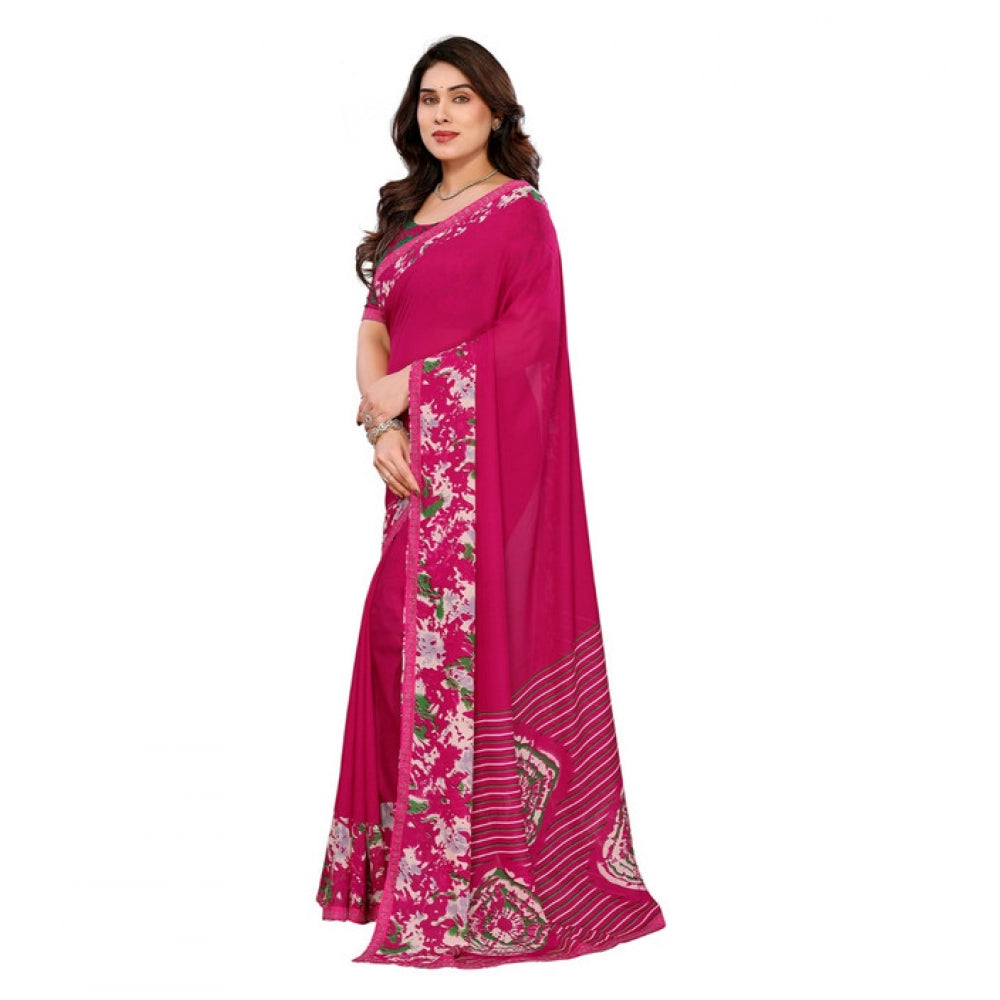 Generic Women's Georgette Printed Saree With Unstitched Blouse 5.5Mtr (Pink)