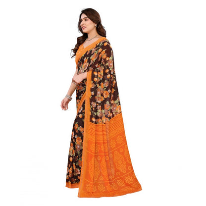 Generic Women's Georgette Printed Saree With Unstitched Blouse 5.5Mtr (Mustard)