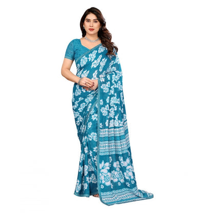 Generic Women's Georgette Printed Saree With Unstitched Blouse 5.5Mtr (Sky Blue)
