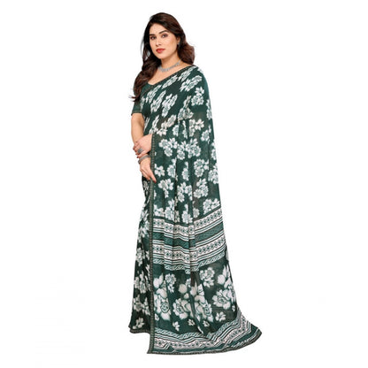 Generic Women's Georgette Printed Saree With Unstitched Blouse 5.5Mtr (Green)