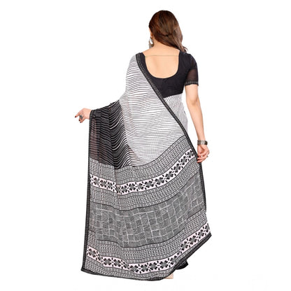 Generic Women's Georgette Printed Saree With Unstitched Blouse 5.5Mtr (Black)