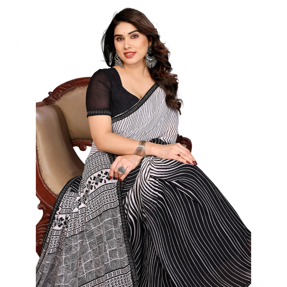 Generic Women's Georgette Printed Saree With Unstitched Blouse 5.5Mtr (Black)
