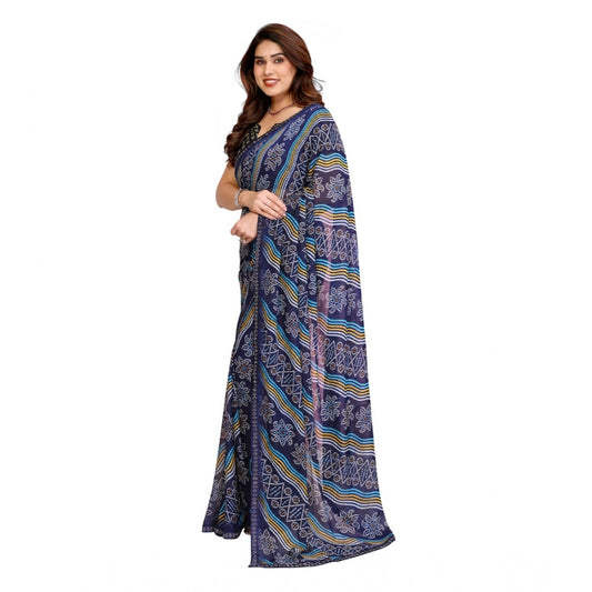 Generic Women's Georgette Printed Saree With Unstitched Blouse 5.5Mtr (Blue)