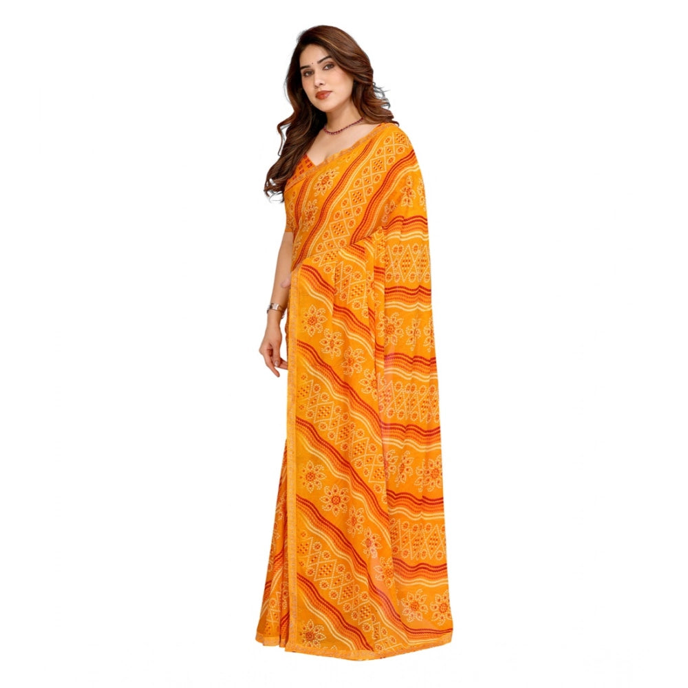 Generic Women's Georgette Printed Saree With Unstitched Blouse 5.5Mtr (Yellow)