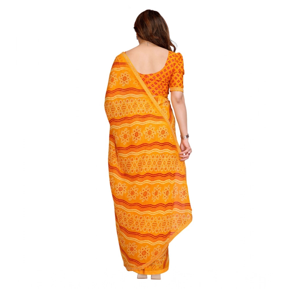 Generic Women's Georgette Printed Saree With Unstitched Blouse 5.5Mtr (Yellow)