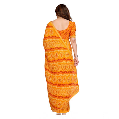 Generic Women's Georgette Printed Saree With Unstitched Blouse 5.5Mtr (Yellow)