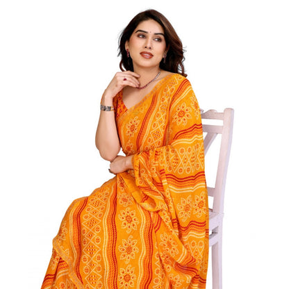 Generic Women's Georgette Printed Saree With Unstitched Blouse 5.5Mtr (Yellow)