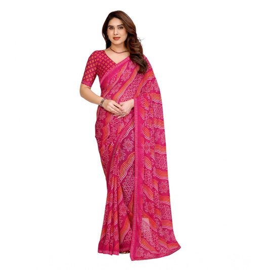 Generic Women's Georgette Printed Saree With Unstitched Blouse 5.5Mtr (Pink)