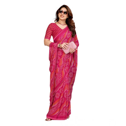 Generic Women's Georgette Printed Saree With Unstitched Blouse 5.5Mtr (Pink)