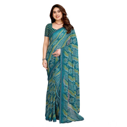 Generic Women's Georgette Printed Saree With Unstitched Blouse 5.5Mtr (Sky Blue)