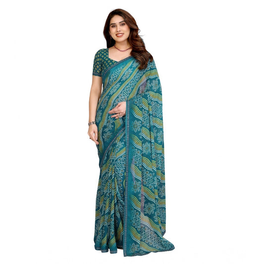 Generic Women's Georgette Printed Saree With Unstitched Blouse 5.5Mtr (Sky Blue)