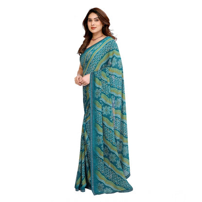 Generic Women's Georgette Printed Saree With Unstitched Blouse 5.5Mtr (Sky Blue)