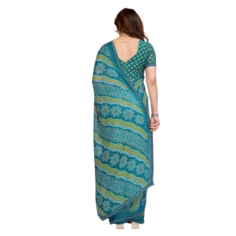 Generic Women's Georgette Printed Saree With Unstitched Blouse 5.5Mtr (Sky Blue)