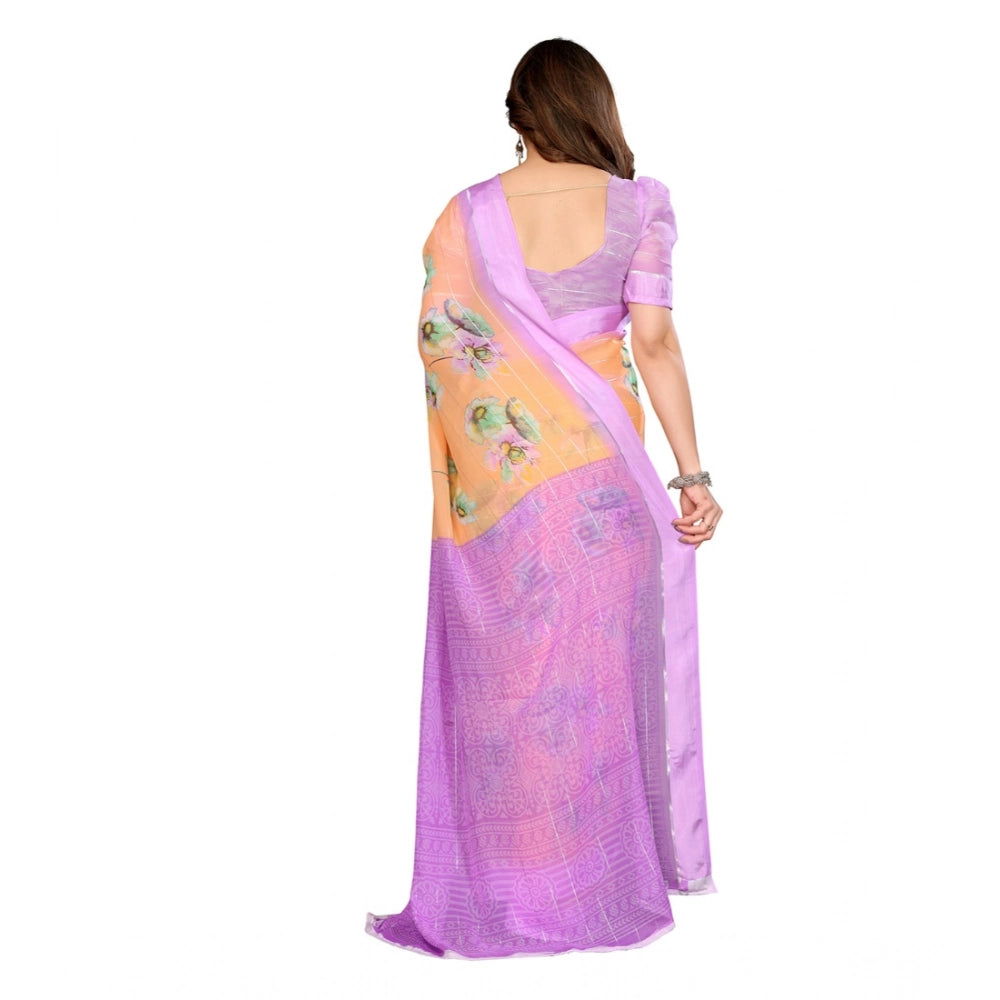 Generic Women's Georgette Printed Saree With Unstitched Blouse 5.5Mtr (Orange)
