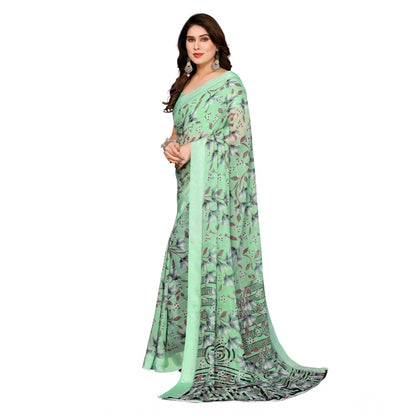 Generic Women's Georgette Printed Saree With Unstitched Blouse 5.5Mtr (Light Green)