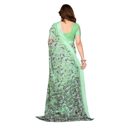 Generic Women's Georgette Printed Saree With Unstitched Blouse 5.5Mtr (Light Green)