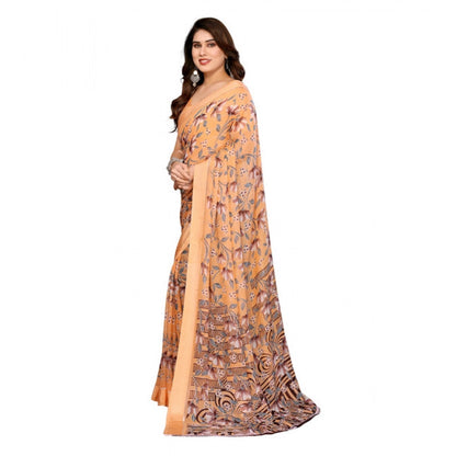 Generic Women's Georgette Printed Saree With Unstitched Blouse 5.5Mtr (Orange)