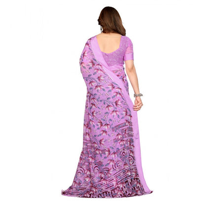 Generic Women's Georgette Printed Saree With Unstitched Blouse 5.5Mtr (Purple)