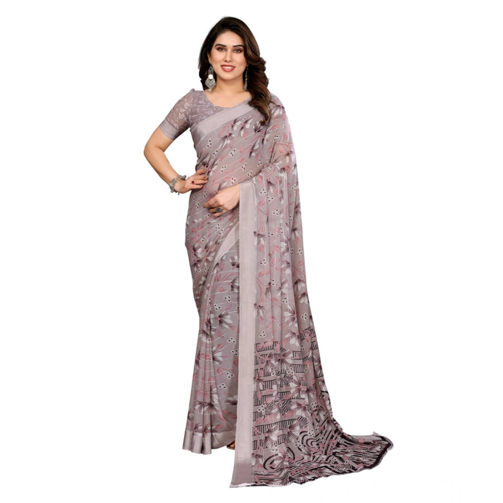 Generic Women's Georgette Printed Saree With Unstitched Blouse 5.5Mtr (Grey)