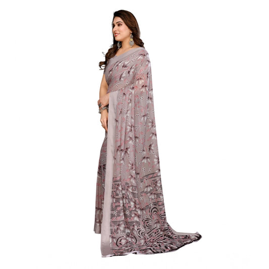 Generic Women's Georgette Printed Saree With Unstitched Blouse 5.5Mtr (Grey)