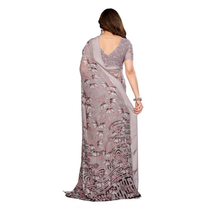 Generic Women's Georgette Printed Saree With Unstitched Blouse 5.5Mtr (Grey)