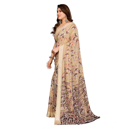 Generic Women's Georgette Printed Saree With Unstitched Blouse 5.5Mtr (Beige)