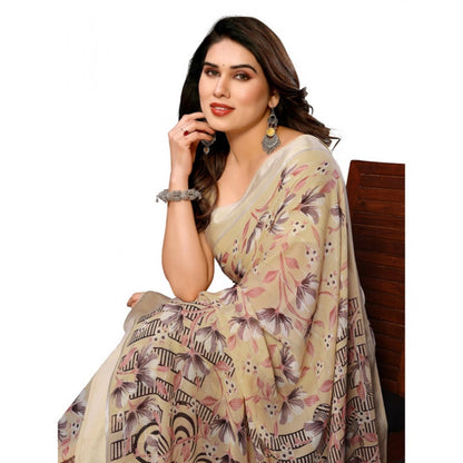 Generic Women's Georgette Printed Saree With Unstitched Blouse 5.5Mtr (Beige)