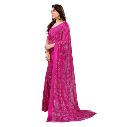Generic Women's Georgette Printed Saree With Unstitched Blouse 5.5Mtr (Pink)