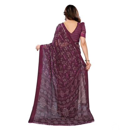 Generic Women's Georgette Printed Saree With Unstitched Blouse 5.5Mtr (Wine)
