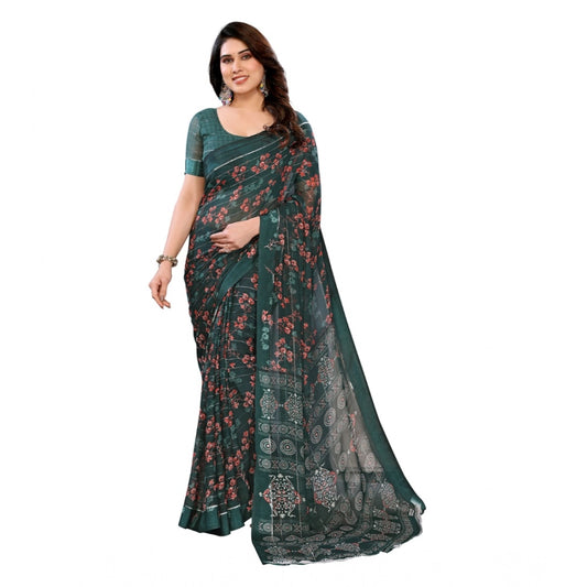 Generic Women's Georgette Printed Saree With Unstitched Blouse 5.5Mtr (Green)