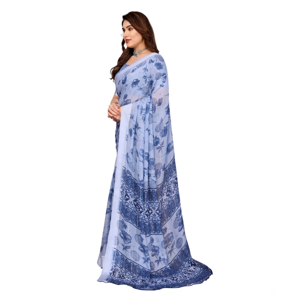 Generic Women's Georgette Printed Saree With Unstitched Blouse 5.5Mtr (Light Blue)