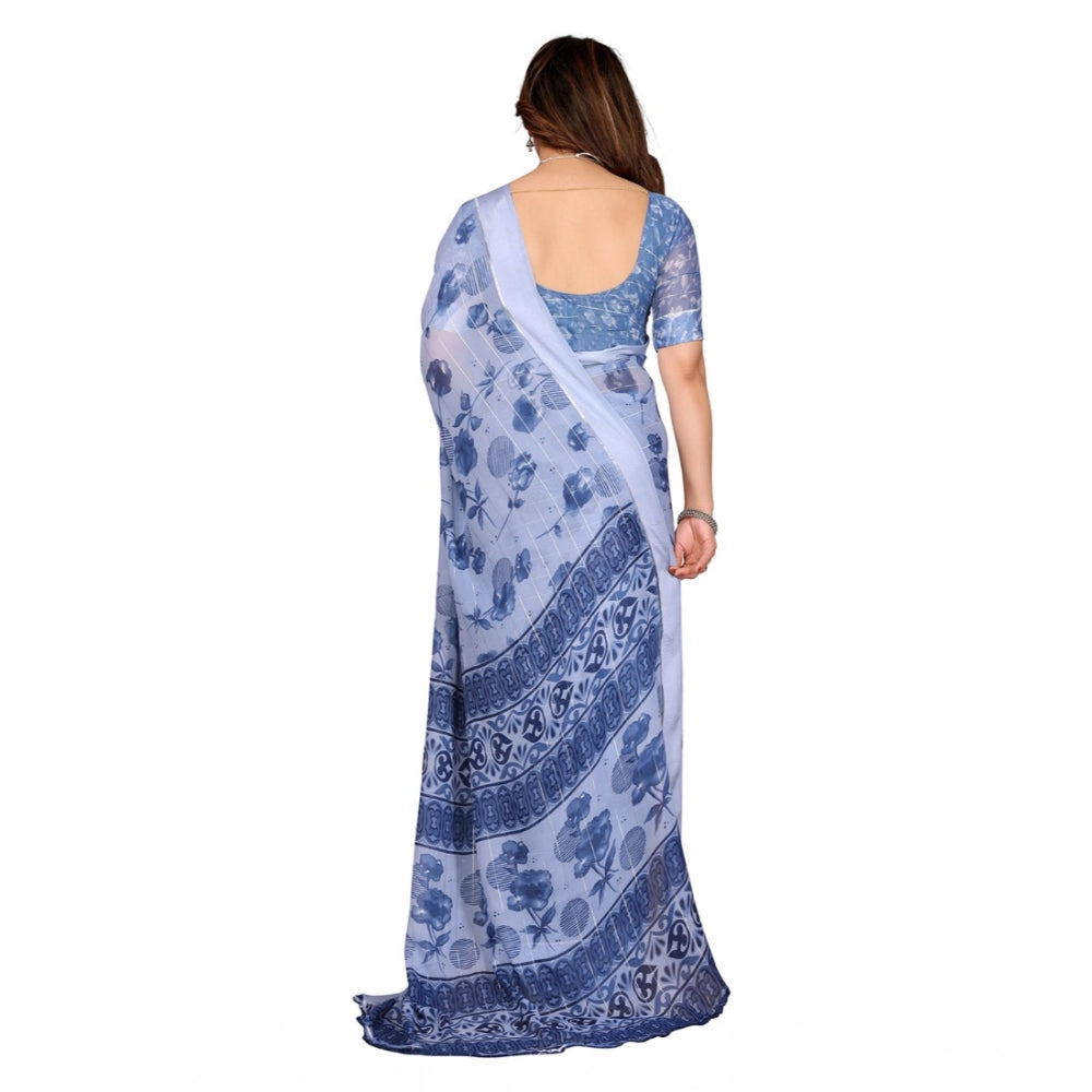 Generic Women's Georgette Printed Saree With Unstitched Blouse 5.5Mtr (Light Blue)