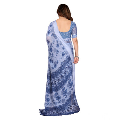 Generic Women's Georgette Printed Saree With Unstitched Blouse 5.5Mtr (Light Blue)