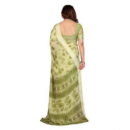Generic Women's Georgette Printed Saree With Unstitched Blouse 5.5Mtr (Green)