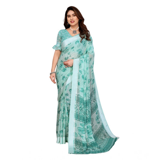 Generic Women's Georgette Printed Saree With Unstitched Blouse 5.5Mtr (Green)