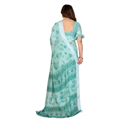 Generic Women's Georgette Printed Saree With Unstitched Blouse 5.5Mtr (Green)