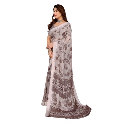 Generic Women's Georgette Printed Saree With Unstitched Blouse 5.5Mtr (Grey)