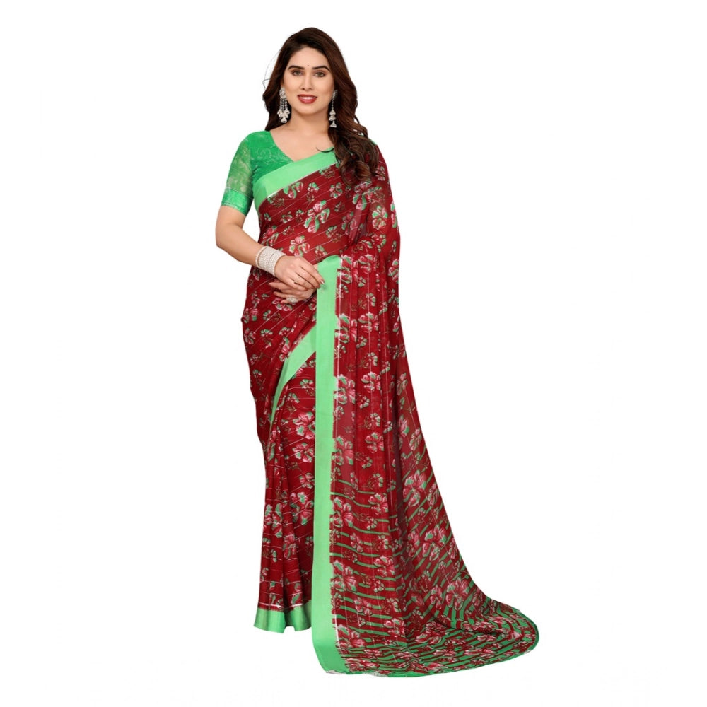 Generic Women's Georgette Printed Saree With Unstitched Blouse 5.5Mtr (Red)