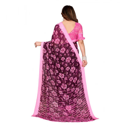 Generic Women's Georgette Printed Saree With Unstitched Blouse 5.5Mtr (Pink)
