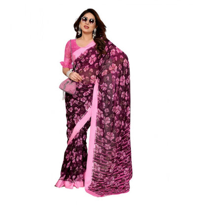 Generic Women's Georgette Printed Saree With Unstitched Blouse 5.5Mtr (Pink)