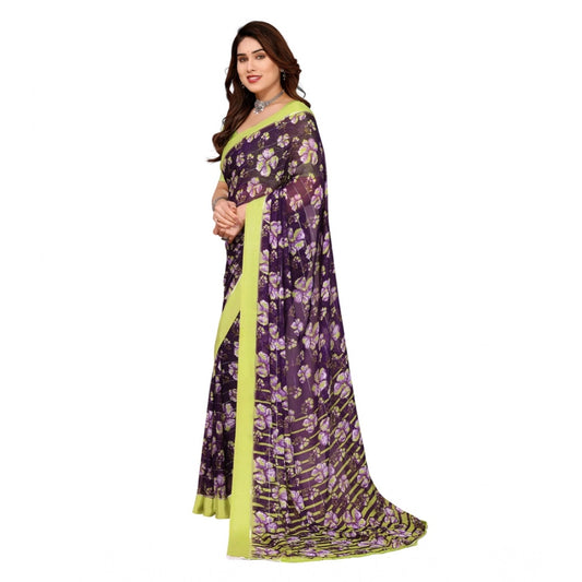 Generic Women's Georgette Printed Saree With Unstitched Blouse 5.5Mtr (Purple)