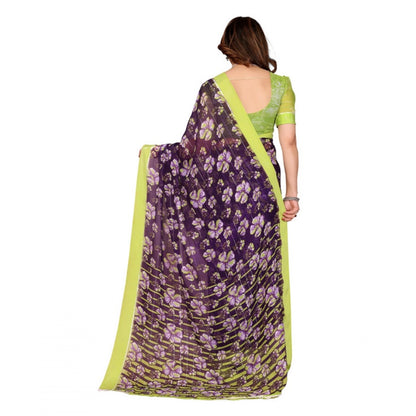 Generic Women's Georgette Printed Saree With Unstitched Blouse 5.5Mtr (Purple)