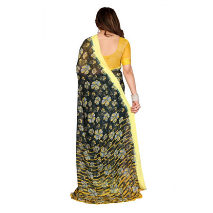 Generic Women's Georgette Printed Saree With Unstitched Blouse 5.5Mtr (Green)