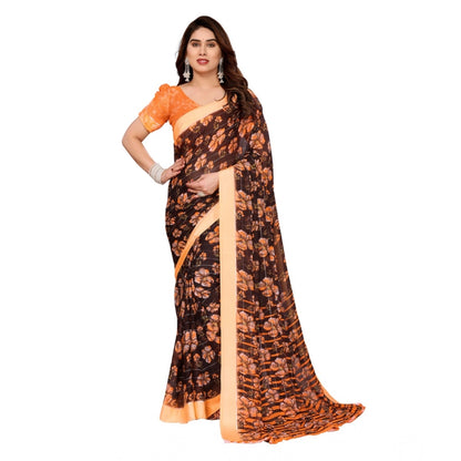Generic Women's Georgette Printed Saree With Unstitched Blouse 5.5Mtr (Brown)