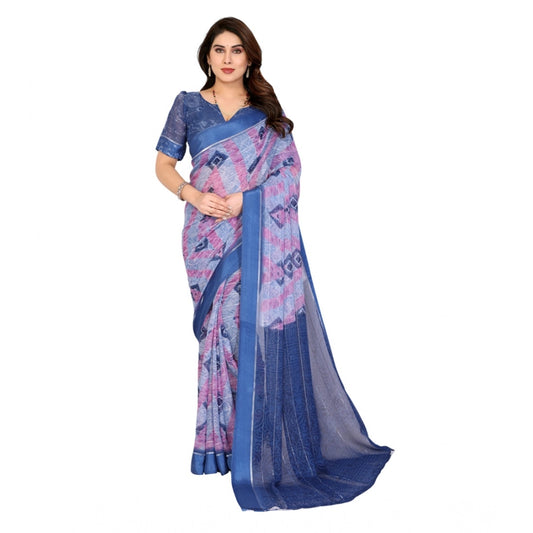 Generic Women's Georgette Printed Saree With Unstitched Blouse 5.5Mtr (Blue)