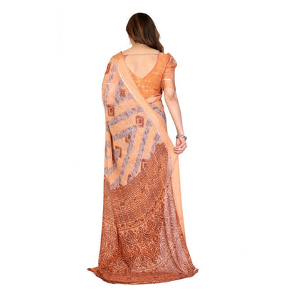 Generic Women's Georgette Printed Saree With Unstitched Blouse 5.5Mtr (Orange)