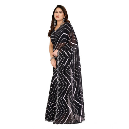 Generic Women's Georgette Printed Saree With Unstitched Blouse 5.5Mtr (Black)